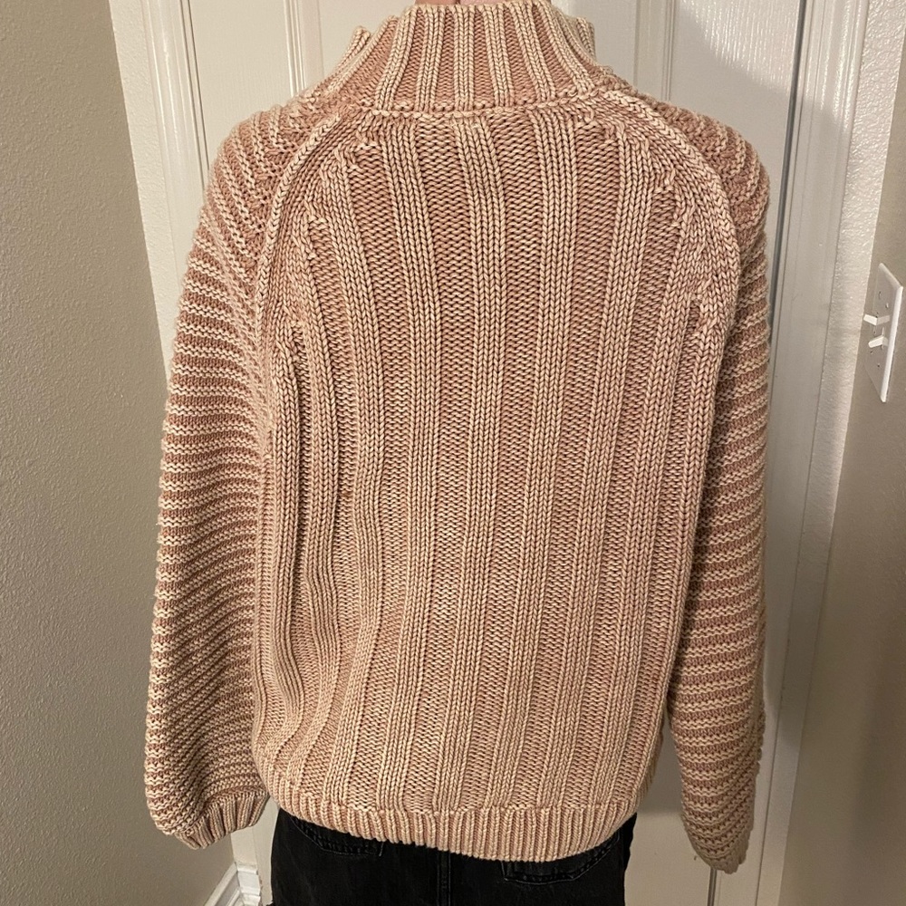 Free People Chunky Cable Knit Turtleneck Sweater in Blush - Picture 3 of 4